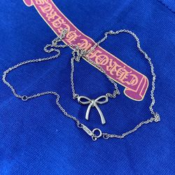 Womens Sterling Silver Tiffany & Co. Bow Pendant Necklace