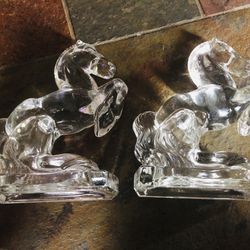 Vintage LE Smith CRYSTAL Horse Bookends Smith Glass 1940's Bookends