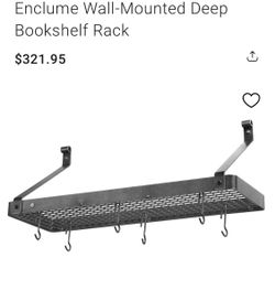 Hammered Steel Gourmet Deep Bookshelf Wall Rack with Straight Arm with Hooks