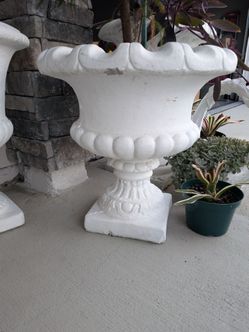 White Ornate Garden Urn Planter