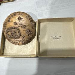 1959 The Aloha State Hawaii 50th State Bronze Medallion Medallic Art Co. N.Y.