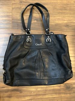 Authentic Coach black leather purple satin purse