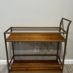 Rolling Bar Cart with Wine & Glass Holders – 2 Tier
