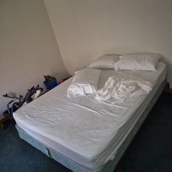 Queen Bed Box, Frame And Pillows