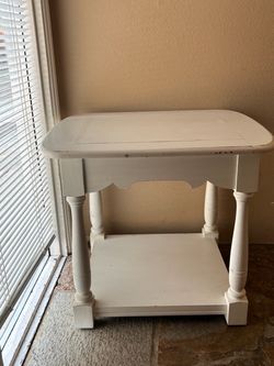 White Wood Side Table with Lower Shelf