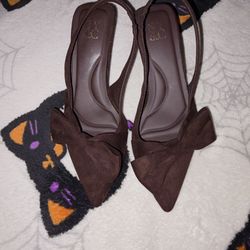NEW Brown Suede Bow Slingback kitten Heels