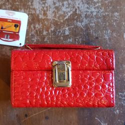 JC Penny Vintage Cherry Red Faux Crocodile Small Box Purse 90's Woman's