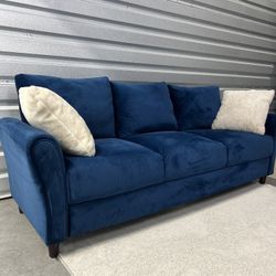 Blue Velvet Couch (Free Delivery) 