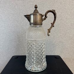 Crystal Glass Decanter with Silver-Tone Lid