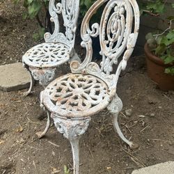Beautiful Late Victorian Feather and Scroll Cast Iron Chairs