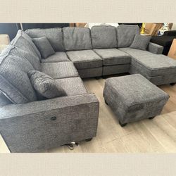 Chenille Slate gray 4 pc sectional couch sofa set with ottoman