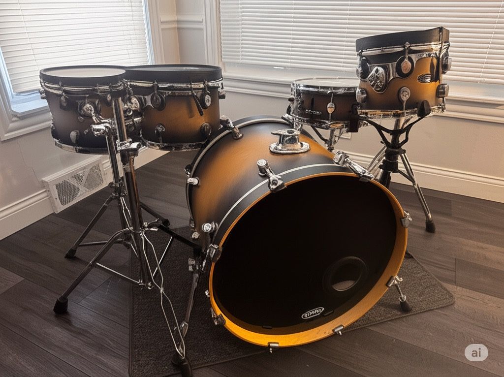 Hybrid drum kit: Acoustic and electric Drum Set with triggers.