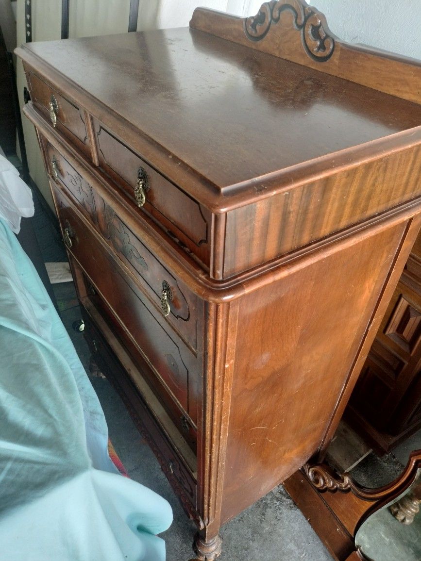 Antique Bed Set, Dresser And Nightstand