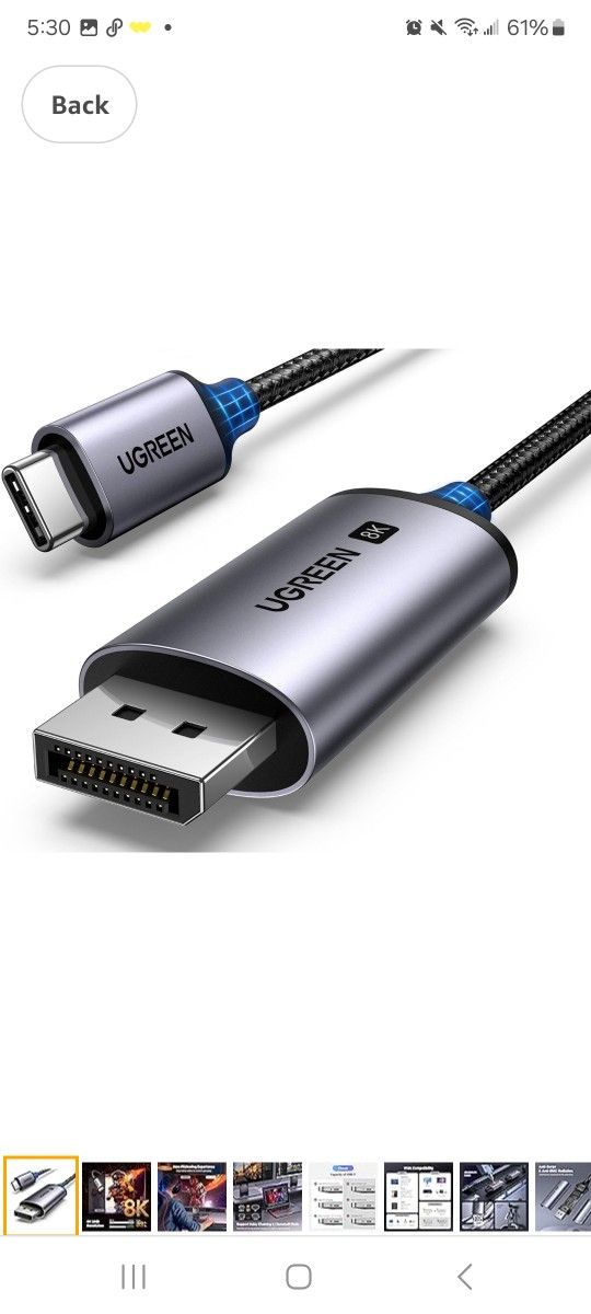 UGREEN USB C to DisplayPort 1.4 Cable 8K@60Hz 4K@240Hz Unidirectional Thunderbolt 4/3 to DisplayPort Cord USB C to DP 32.4Gbps Compatible iPhone 16, M
