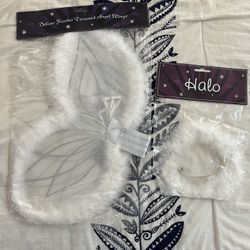 Halloween Accessory Lot: New Angel Wings & Halo Set + Latin Lady Headpiece