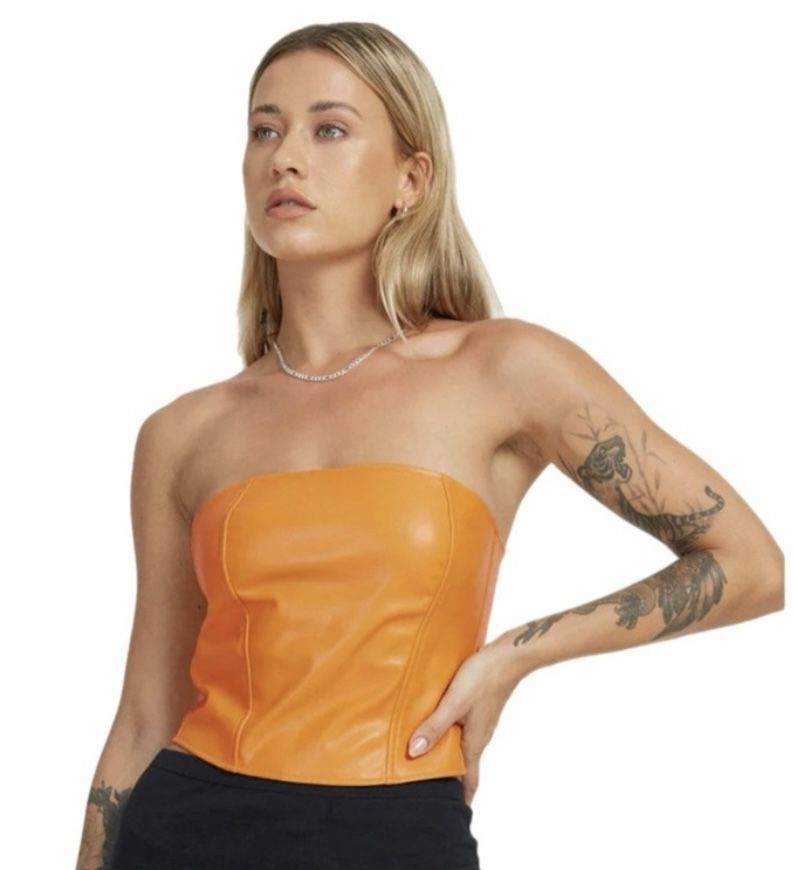 New SZ M PATENT LEATHER Corset Top by WILD FABLE orange