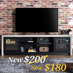 Light Gray With Black 71" Tv Stand - Tv Stand In Concrete Finish 