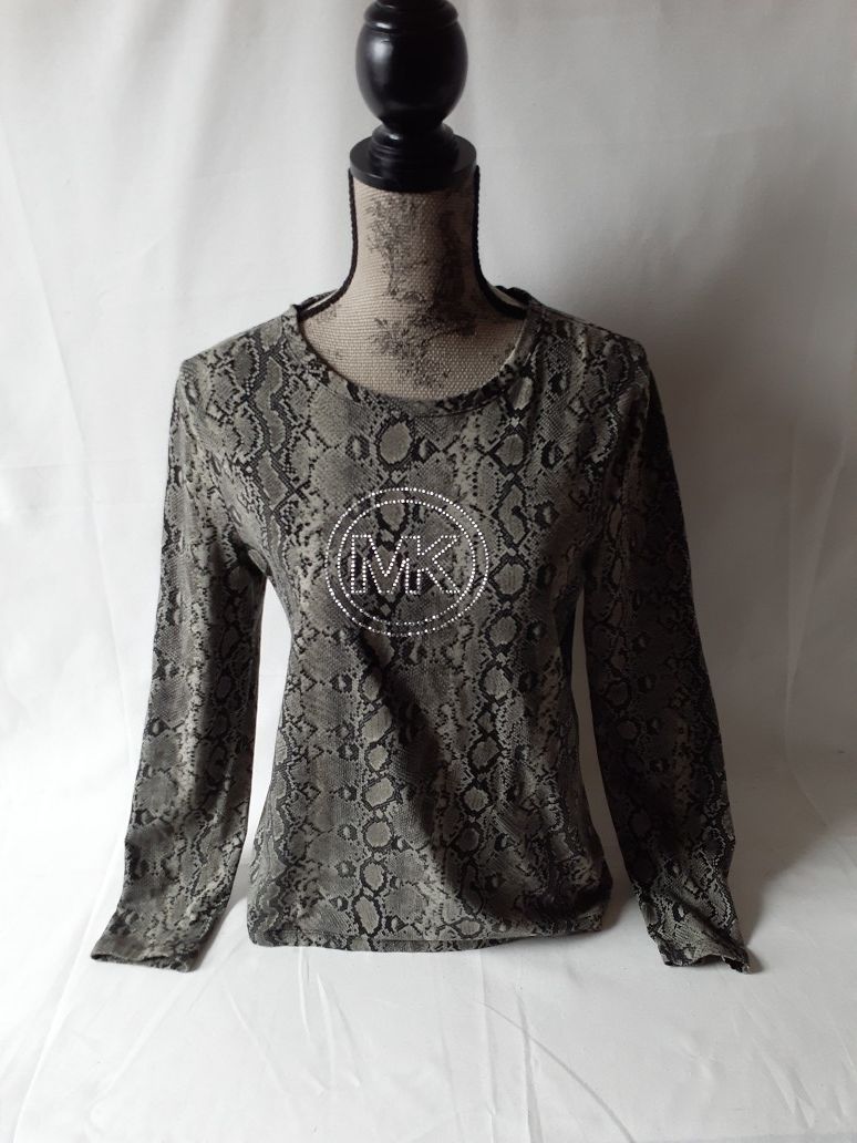 Michael Kors women's snake print embellished long sleeve top size L