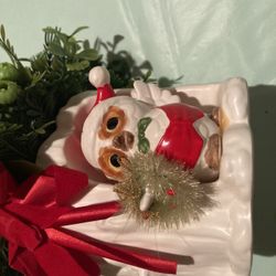 Vintage Christmas Ceramic Owl Wreath Tree Centerpiece