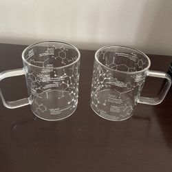 Set Of 2 Glass Mugs With Chemistry Theme- New