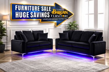Melina - Black Fabric Sofa and Loveseat with LED lighting