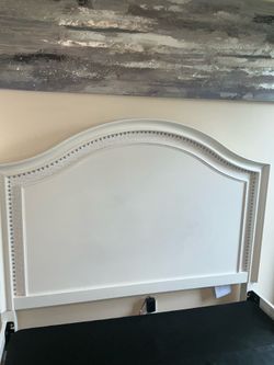 Full Size White Glam Bed Frame w/ Crystal Trim