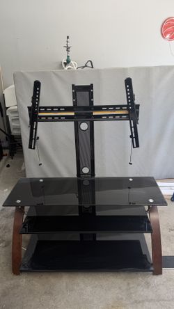 TV Stand with Mount & Tempered Glass Shelves - Great Condition