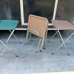 Vintage mid-century metallic TV tray set a four