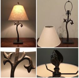 Pottery Barn - Side Table Wrought Iron Lamp w/ Linen Shade