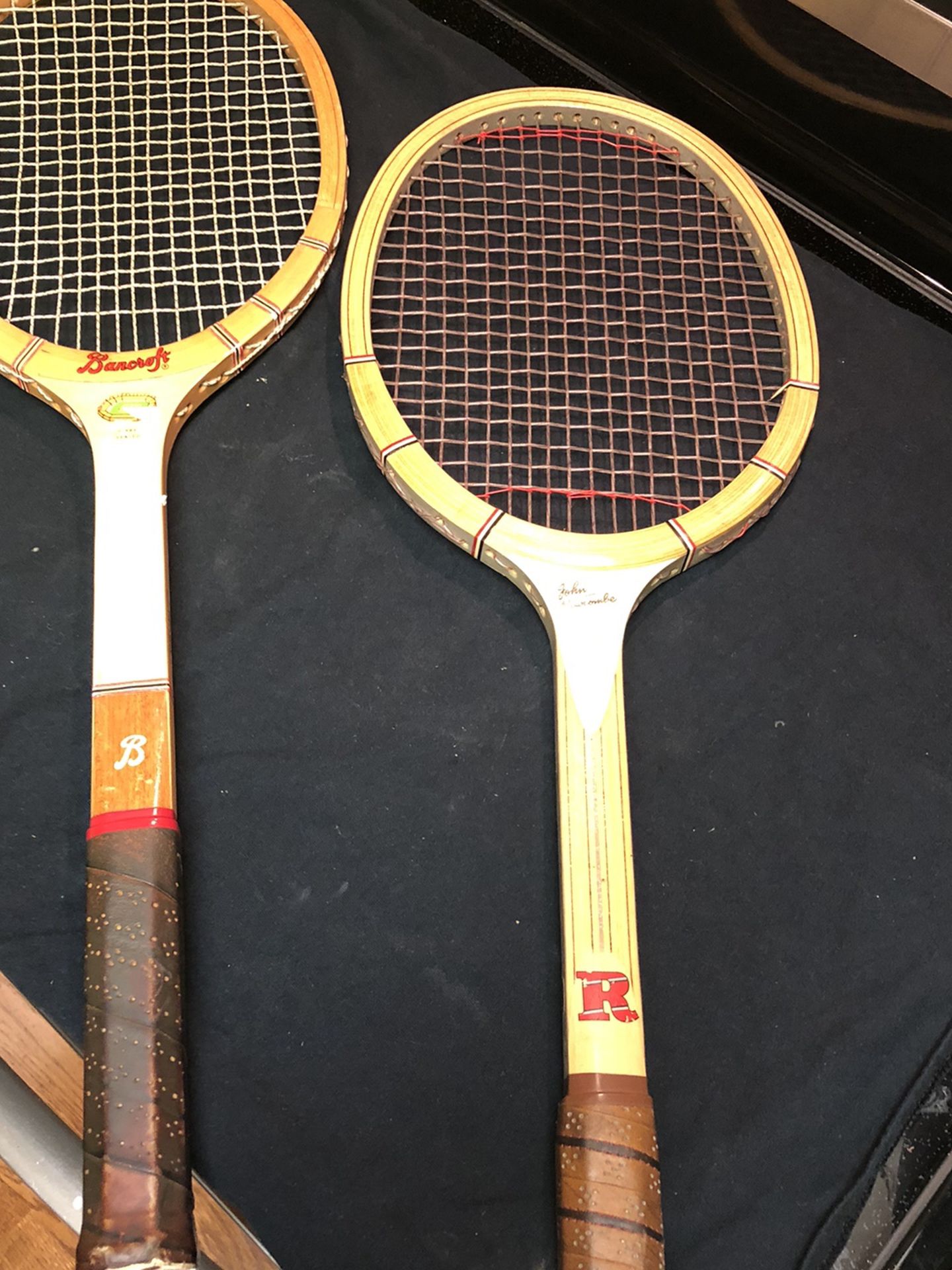 Lot of two MCM wood tennis rackets Bancroft Wimbledon Raleigh Newcomb