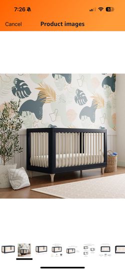 Babyletto Lolly 3-in-1 Convertible Crib with Toddler Bed Conversion Kit in Navy and Washed Natural, Greenguard Gold Certified