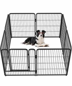 Dog Pen Puppy Playpen Indoor Outdoor Metal Pet Fence Portable Foldable Exercise Kennel with Door for Small Large Dogs Cats Corral para Perros Valla (B