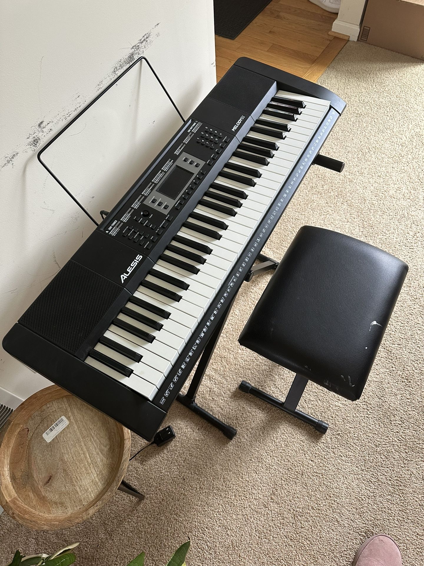 Alesis Melody 61 Key Keyboard Piano  with Stand, Bench, Headphones, Microphone, and  Sheet Music Stand, 300 Sounds