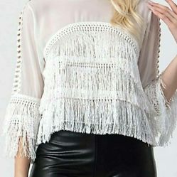 White Elegant Fringe Top USM