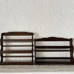 Pair of Vintage Solid Dark Wood Spice Racks