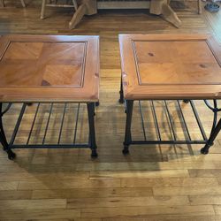 Vintage End Tables — Wood Top Metal Bottom