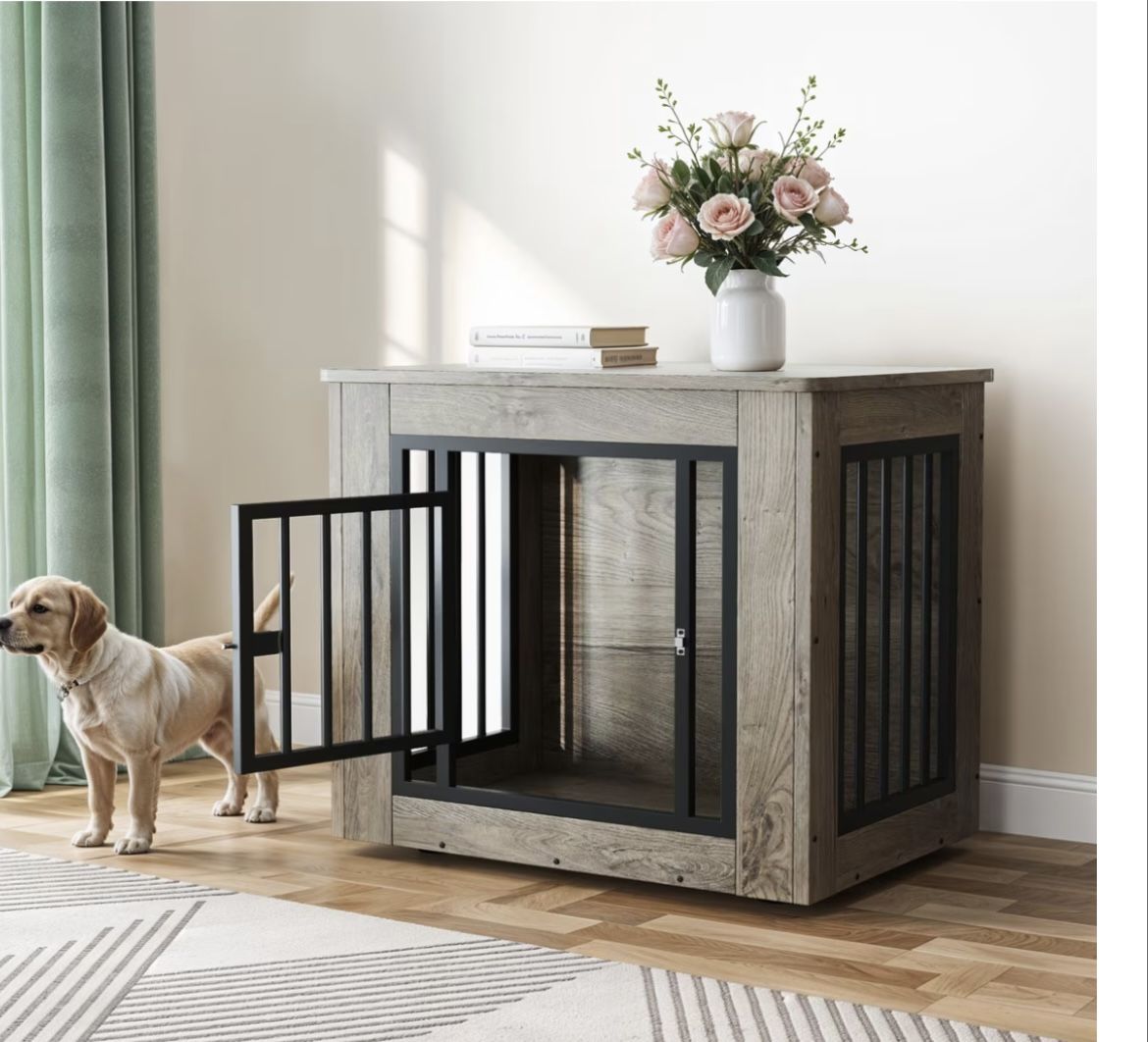 Gray Wood Dog Kennel/ End Table Furniture// Used Once