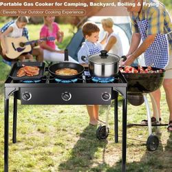 C2  3 Burner Pranpane Stove for Outdoor Cooking Propane Burner 225,000 BTU Gas Cooker High Pressure Camping Stove with Removable Legs and 20 PSI Regul