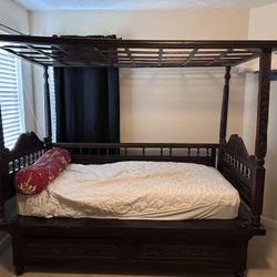 Vintage Teak Wood Canopy Bed 