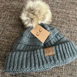 C.C.  CC Beanie With a Fur Pom Pom NEW Blue