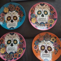 Set of 4 Day of the Dead Mixed Salad Plates