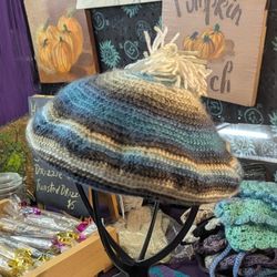 Hand Crocheted Striped Beret/Hat