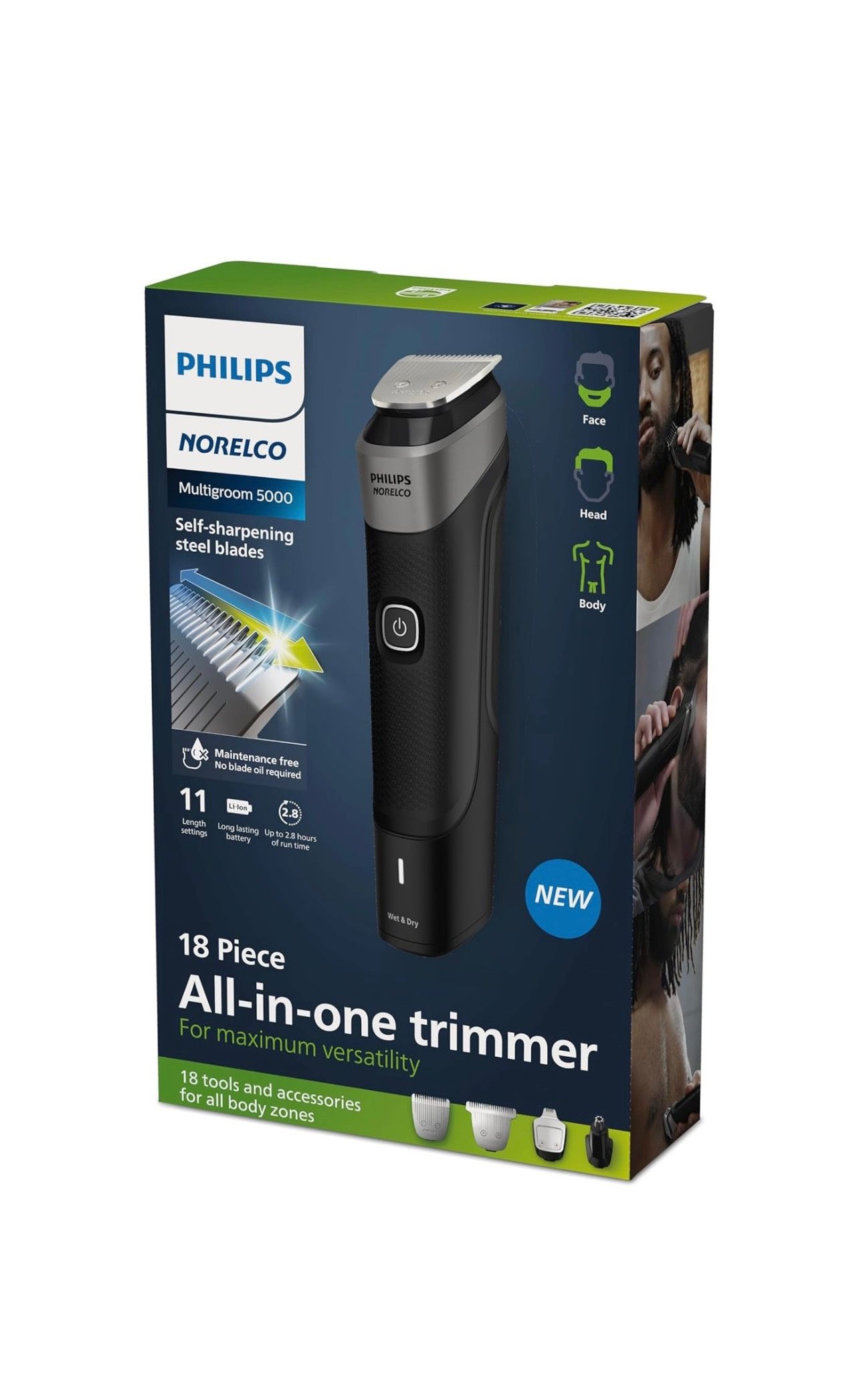 BRAND NEW IN BOX Philips Norelco Multigroom Series 5000 18 Piece, Beard Face, Hair, Body and Intimate Hair Trimmer 