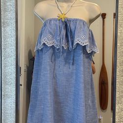 J Crew Halter Shift Dress Blue Cotton New With Tags Size M 