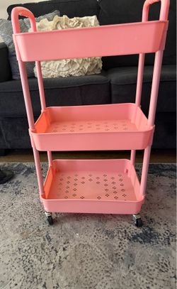 Pink Plastic 3 tier rolling cart