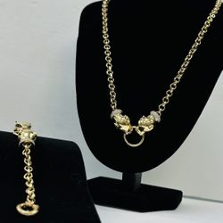 14k Gold 17" Double Panther Necklace & 7" Bracelet set, weights 32.3 grams!