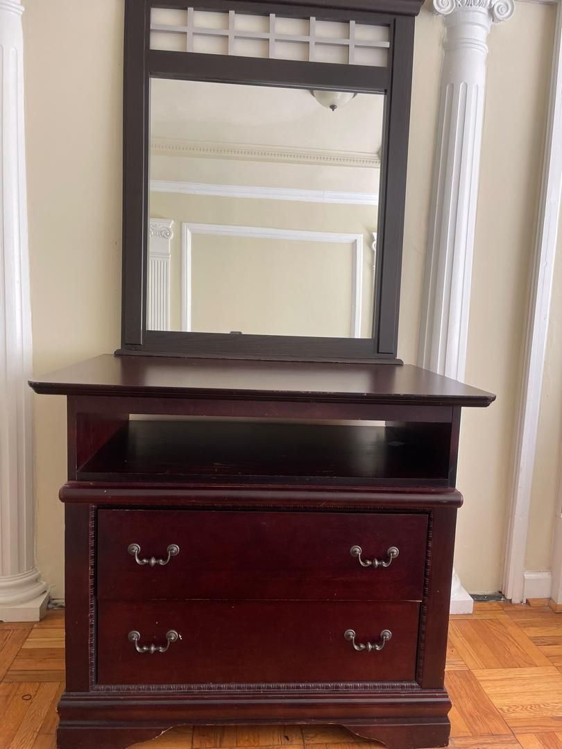 Brown Dresser & Black Nightstand