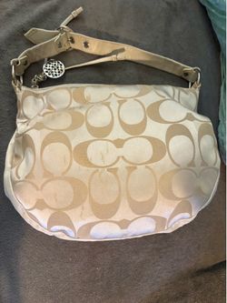 Coach Purse Vintage Authentic Coach Signature Ali Hobo Shoulder Bag Style 13642 - Ivory/Light Khaki