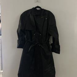 British Mist Black Linen Rain Coat Womens Trench Coat Rain Jacket Size 14 Vintage