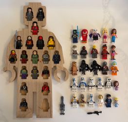 LEGO Minifigures with Wooden Display Stand